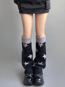 1對星星印花復古傘狀鬆動女性針織保暖腿套加厚濃烈香調兩面及膝腿套適用於女士們 - 彩色 - 查看 4