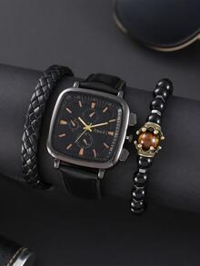 串珠手錶手鍊/手鍊/手繩 - 黑色 - 查看 1