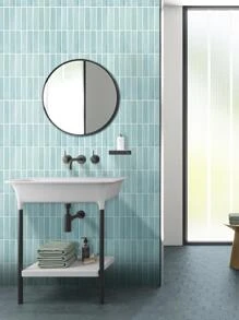 COMMOMY 1/10 Tấm ốp tường tự dính khảm màu xanh nhạt 3d, Gạch lát nhà tắm tuyến tính mờ, Tấm ốp tường bóc và dán, Nhà bếp, Phòng tắm, Giấy dán tường chống nước có thể tháo rời - Màu xanh lam - Xem 3
