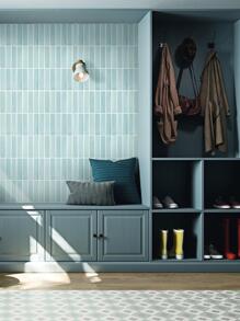 COMMOMY 1/10 Tấm ốp tường tự dính khảm màu xanh nhạt 3d, Gạch lát nhà tắm tuyến tính mờ, Tấm ốp tường bóc và dán, Nhà bếp, Phòng tắm, Giấy dán tường chống nước có thể tháo rời - Màu xanh lam - Xem 6