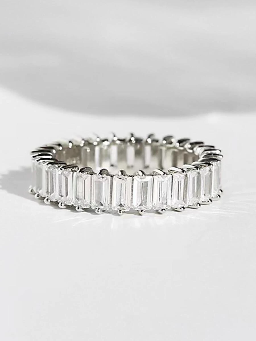 1pc Elegant Full Circle White Zirconia Engagement Ring, Simple Design