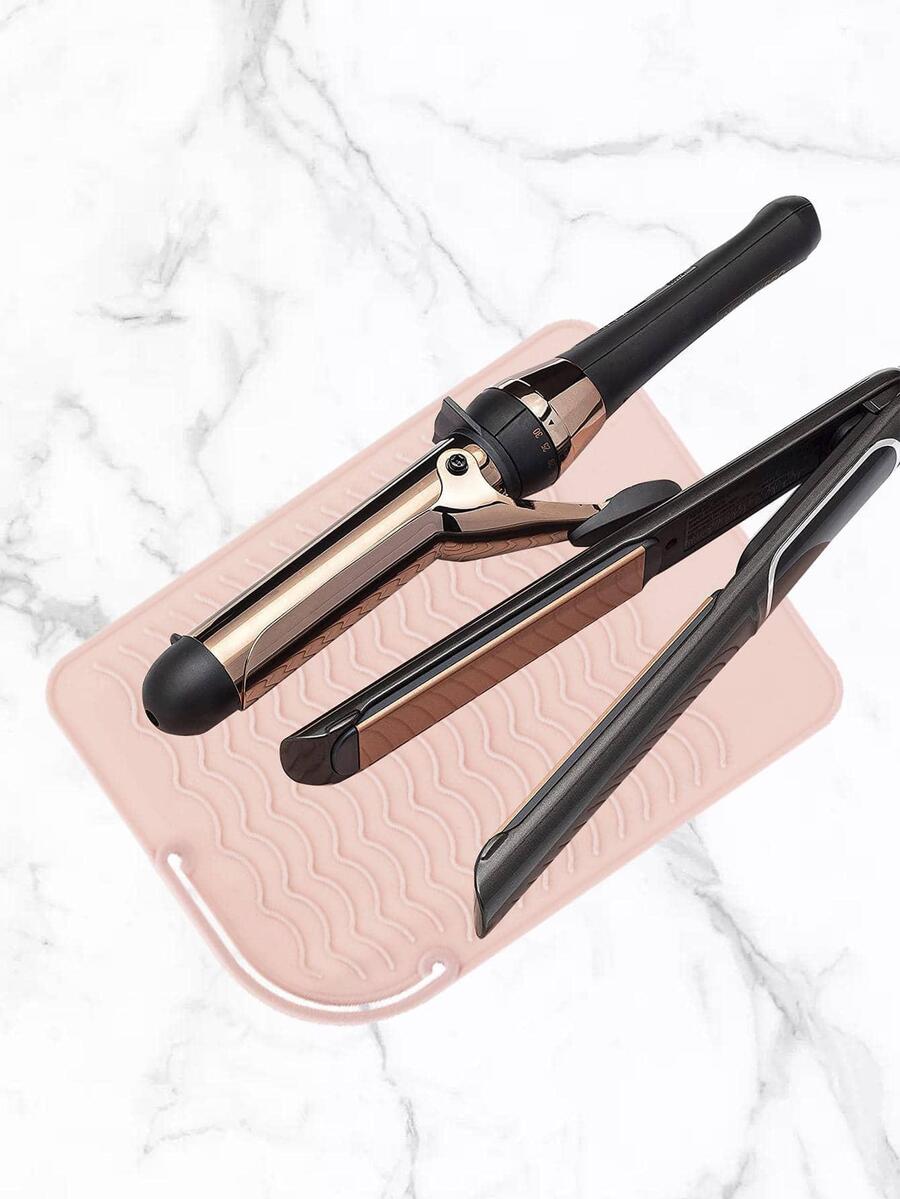 1pc Pink Silicone Hair Curler Mat For Portable Hair Straighteners