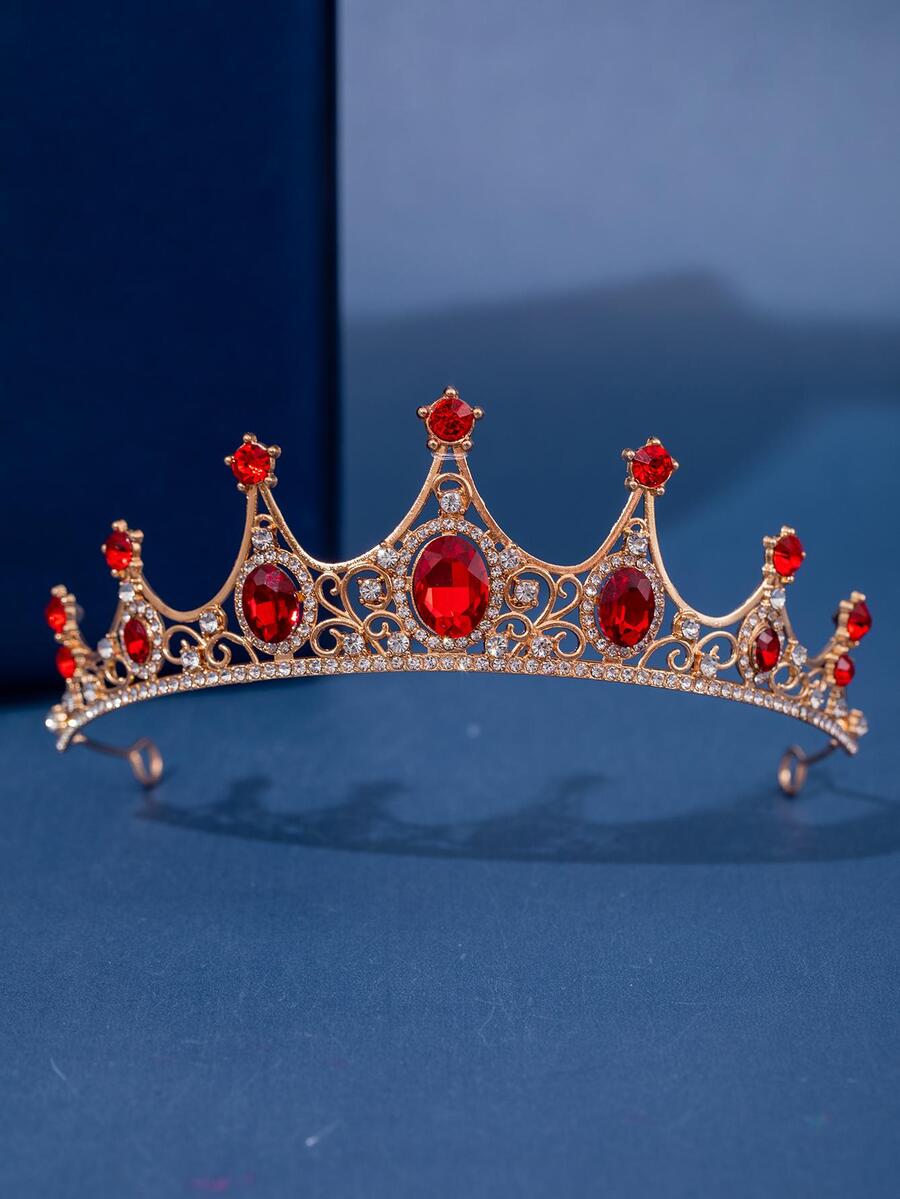 水鑽皇冠和皇冠適合女士水晶髮箍適合女孩透明水鑽髮飾適用於新娘婚禮婚禮舞會生日派對女王公主裝飾萬聖節裝角色扮演 - 紅色 - 查看 1