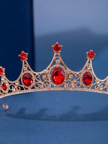 水鑽皇冠和皇冠適合女士水晶髮箍適合女孩透明水鑽髮飾適用於新娘婚禮婚禮舞會生日派對女王公主裝飾萬聖節裝角色扮演 - 紅色 - 查看 2