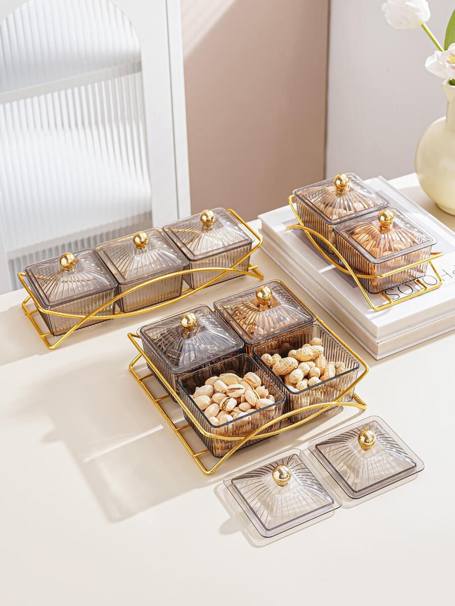 1 Set Snack Plate + Tray, Snack, Candy, Dried Fruit, Cookie Storage Set - Grey - View 1