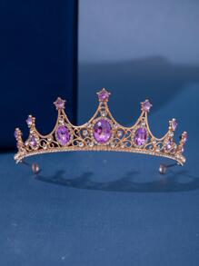 女士鑲鑽皇冠頭飾,女孩透明鑽石髮飾,新娘婚禮晚宴生日派對女王公主裝飾萬聖節角色扮演必備 - 紫色 - 查看 1