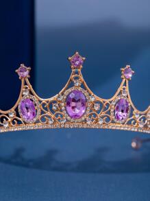 女士鑲鑽皇冠頭飾,女孩透明鑽石髮飾,新娘婚禮晚宴生日派對女王公主裝飾萬聖節角色扮演必備 - 紫色 - 查看 2