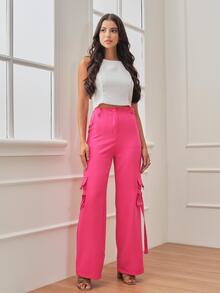 Women Pants - 玫紅色 - 查看 3