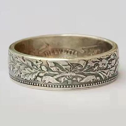 1入組復古戒指帶雪花和法郎硬幣圖案，時尚設計