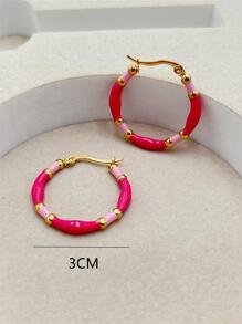 1pair Stainless Steel Colorful Oil Drip Enamel Hoop Earrings