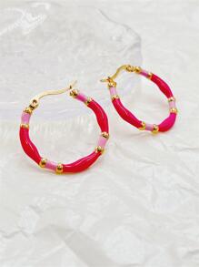 1pair Stainless Steel Colorful Oil Drip Enamel Hoop Earrings