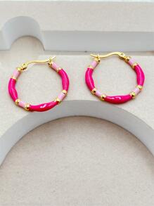 1pair Stainless Steel Colorful Oil Drip Enamel Hoop Earrings