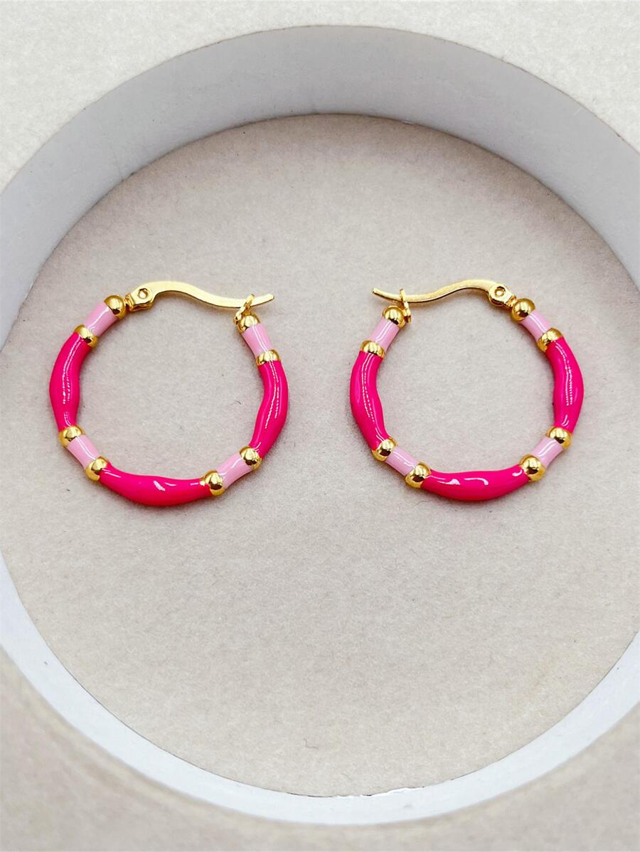 1pair Stainless Steel Colorful Oil Drip Enamel Hoop Earrings