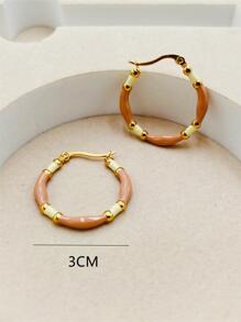 1pair Stainless Steel Enamel Coated Hoop Earrings - Khaki - View 2