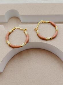 1pair Stainless Steel Enamel Coated Hoop Earrings - Khaki - View 3