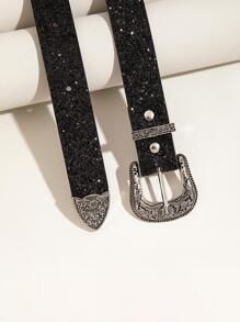 1pc Women's Fashionable Punk Western Style Decorative Belt Summer, School Fall, Autumn, Halloween - Black - View 4