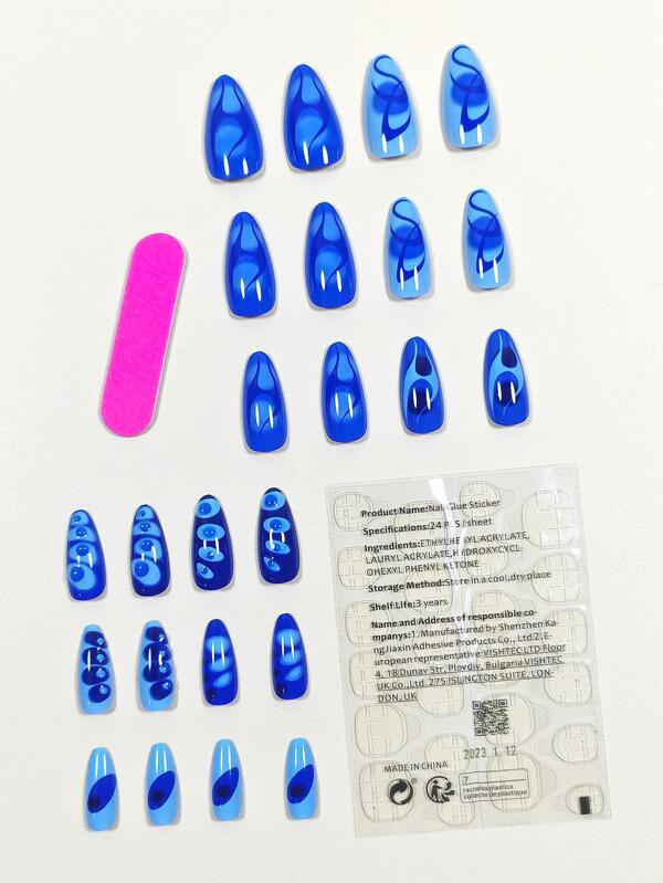 Upgrade Your Look With 24pcs Long Almond Colorblock Full Cover Fake