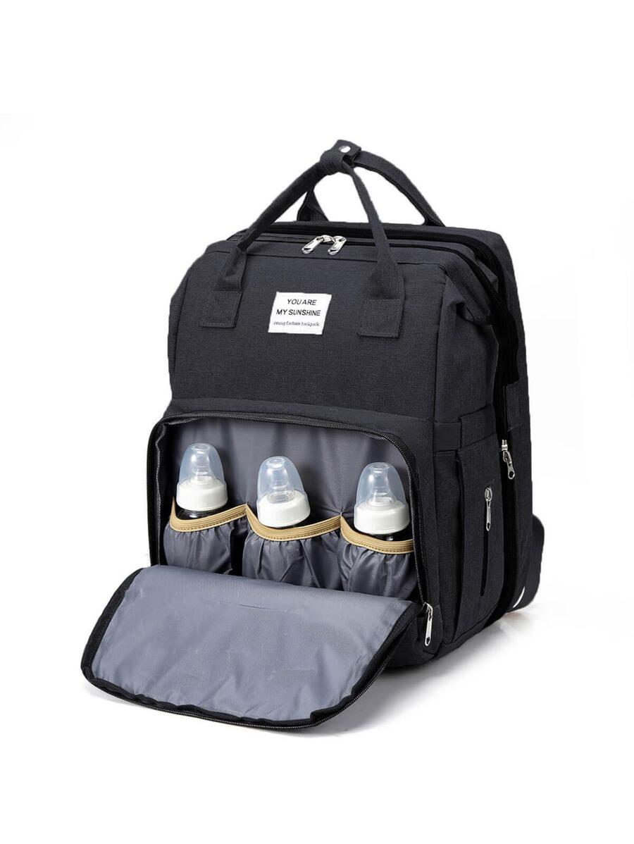 1 pieza de mochila con cambiador de pañales para bebé, bolso para niño o niña, mochila multifuncional de gran capacidad, mochila de viaje con estación de cambio plegable - Negro - Ver 1