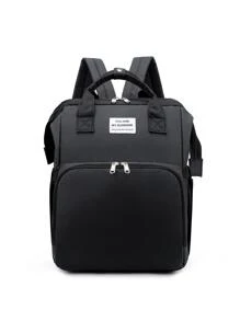 1 pieza de mochila con cambiador de pañales para bebé, bolso para niño o niña, mochila multifuncional de gran capacidad, mochila de viaje con estación de cambio plegable - Negro - Ver 9