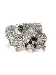 男士水鑽骷髏搭扣腰帶 - 銀色 - 查看 12
