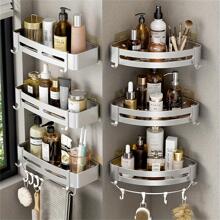 1pc Aluminum Corner Shower Shelf, Modern Silver Corner Storage Rack For Bathroom - Silver - View 4