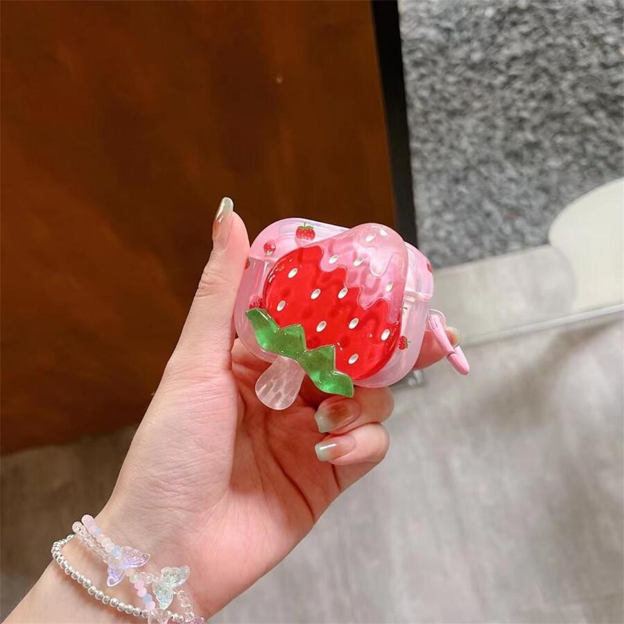 Strawberry Orange Apple Earphone Case Bluetooth Protective Cover - Hot Pink - View 1