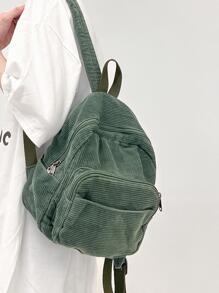 Fashionable Classic Small Corduroy Women's Backpack, School Backpack - Green - View 1