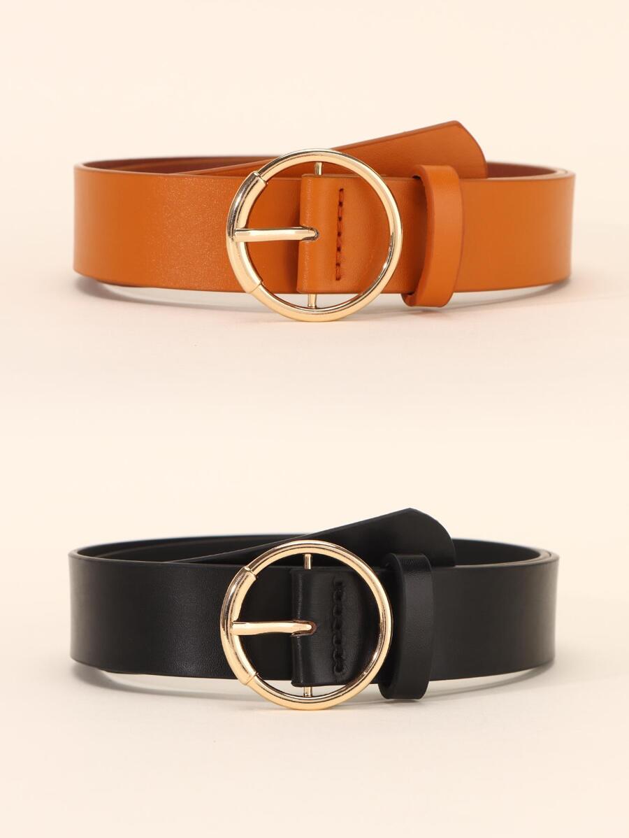 2pcs Round Buckle Belt - Multicolor - View 1