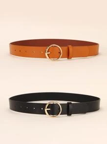 2pcs Round Buckle Belt - Multicolor - View 2