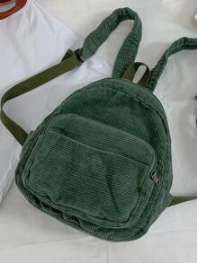 Fashionable Classic Small Corduroy Women's Backpack, School Backpack - Green - View 2
