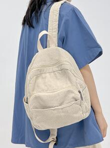 轻便、便携、休闲、时尚经典小号灯芯绒女式单肩背包，适合女孩、女士、大学生、新人及白领，适合秋冬必备，工作、办公室、通勤、秋冬、户外、学校用品、学校背包、书包、学校背包、返校背包、学校书包、大背包 - 米色 - 查看 1