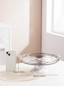 1pc Grey Silver-edge High-footed Round Tray - Grey - View 2