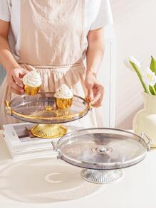 1pc Grey Silver-edge High-footed Round Tray - Grey - View 3