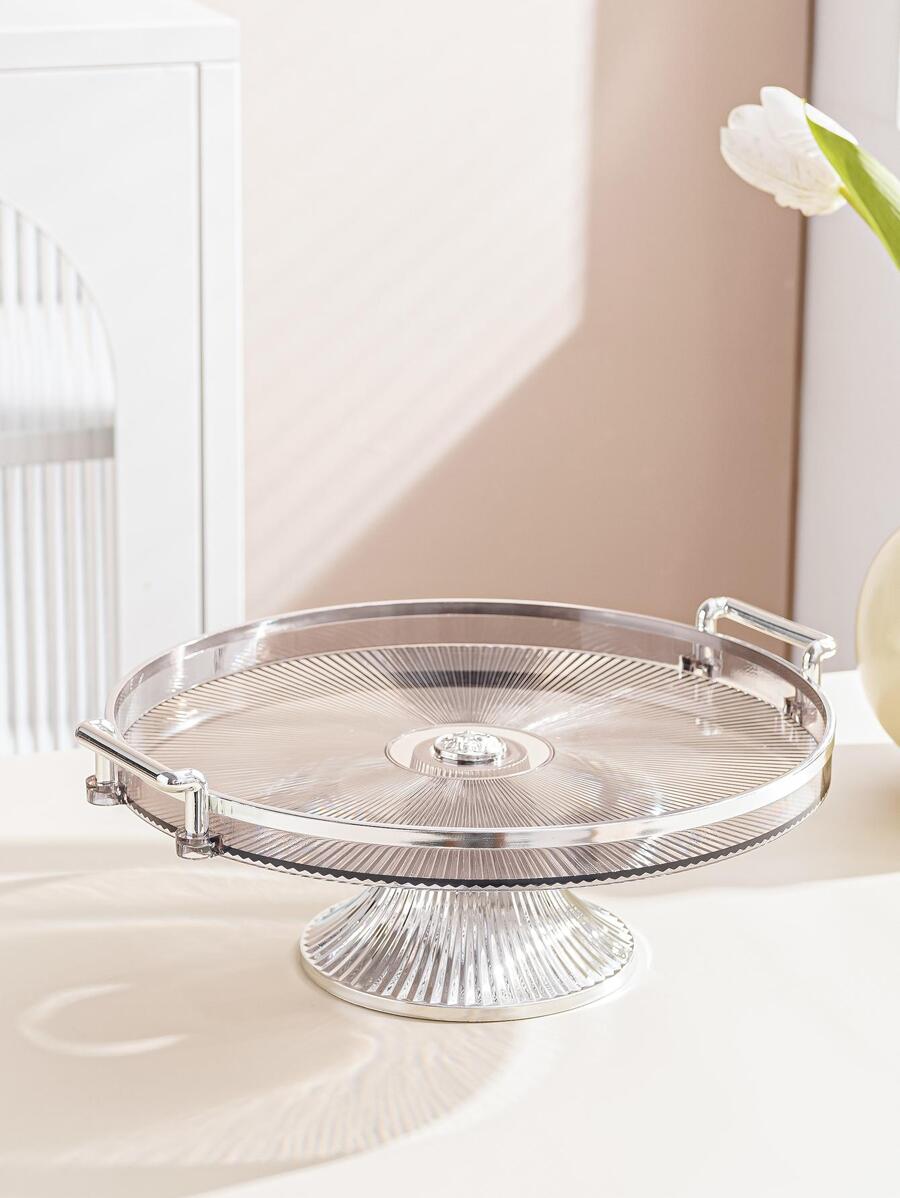 1pc Grey Silver-edge High-footed Round Tray - Grey - View 1