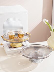 1pc Grey Silver-edge High-footed Round Tray - Grey - View 7