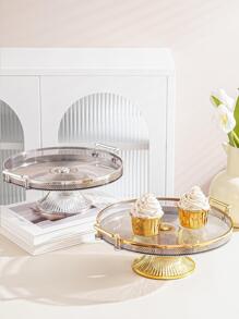 1pc Grey Silver-edge High-footed Round Tray - Grey - View 6