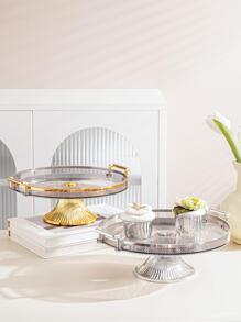 1pc Grey Silver-edge High-footed Round Tray - Grey - View 4