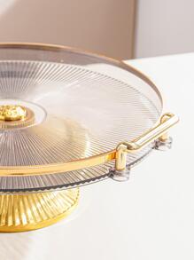 1pc Grey Silver-edge High-footed Round Tray - Grey - View 8