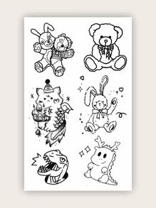 1入組熊和兔子圖案臨時紋身貼