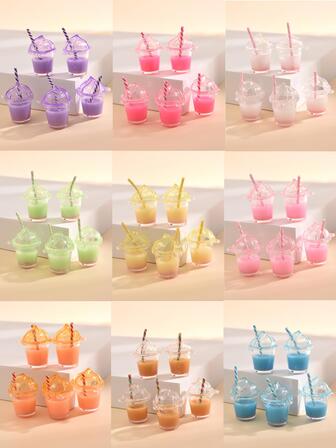 5入組夏季海灘風格發光多色奶茶杯形diy吊墜,適用於項鍊,鑰匙扣,裝飾