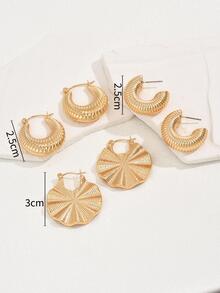 3對/組時尚經典金屬環耳環(女性用),魅力全配派對配件,情人節和新年禮物套裝