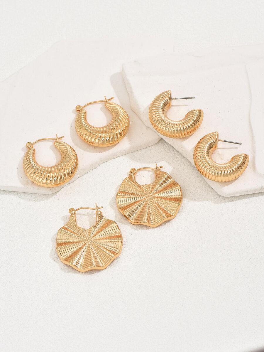 3對/組時尚經典金屬環耳環(女性用),魅力全配派對配件,情人節和新年禮物套裝