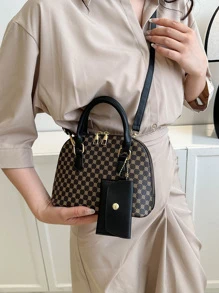 2pcs Fashionable Solid Color Geometric Pattern Handbags - Multicolor - View 5