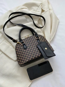 2pcs Fashionable Solid Color Geometric Pattern Handbags - Multicolor - View 7