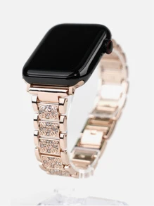 玫瑰金不锈钢镶钻表带，兼容苹果手表，尺寸包括 42mm、38mm、40mm、41mm、44mm、45mm、46mm 和 49mm，时尚智能手表替换表带，适用于 Ultra2、Ultra SE2、SE 11、10、9、8、7、6、5、4、3、2、1 等型号，是返校学生的理想礼物 - 玫瑰金 - 查看 7