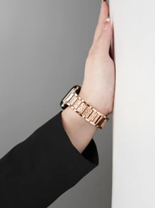 玫瑰金不锈钢镶钻表带，兼容苹果手表，尺寸包括 42mm、38mm、40mm、41mm、44mm、45mm、46mm 和 49mm，时尚智能手表替换表带，适用于 Ultra2、Ultra SE2、SE 11、10、9、8、7、6、5、4、3、2、1 等型号，是返校学生的理想礼物 - 玫瑰金 - 查看 5