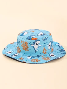 1 pieza Sombrero de cubo con protección solar con estampado de tiburón para exteriores
