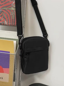 Túi xách đựng tiền xu bằng nylon màu trơn cho trẻ em Túi đeo vai vuông nhỏ cho trẻ em, túi thời trang dành cho bé gái và bé trai - màu đen - Xem 2