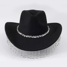 1 件裝水鑽和流蘇細節女式牛仔派對帽 - 黑色 - 查看 3