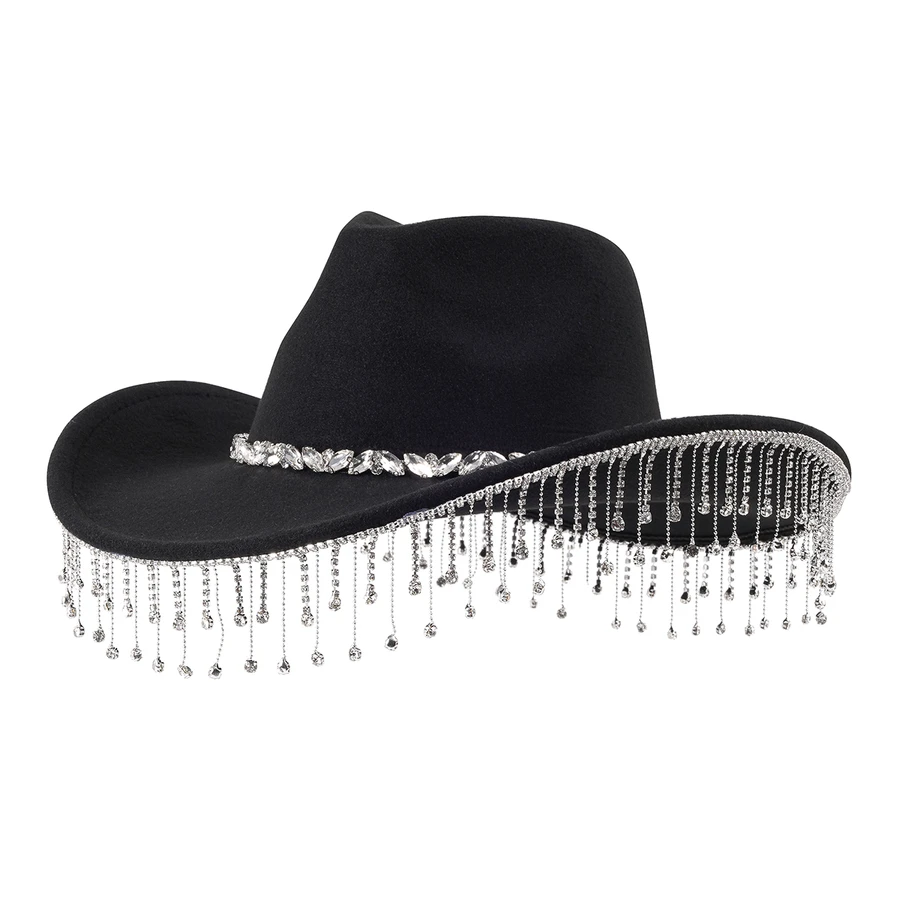 1 件裝水鑽和流蘇細節女式牛仔派對帽